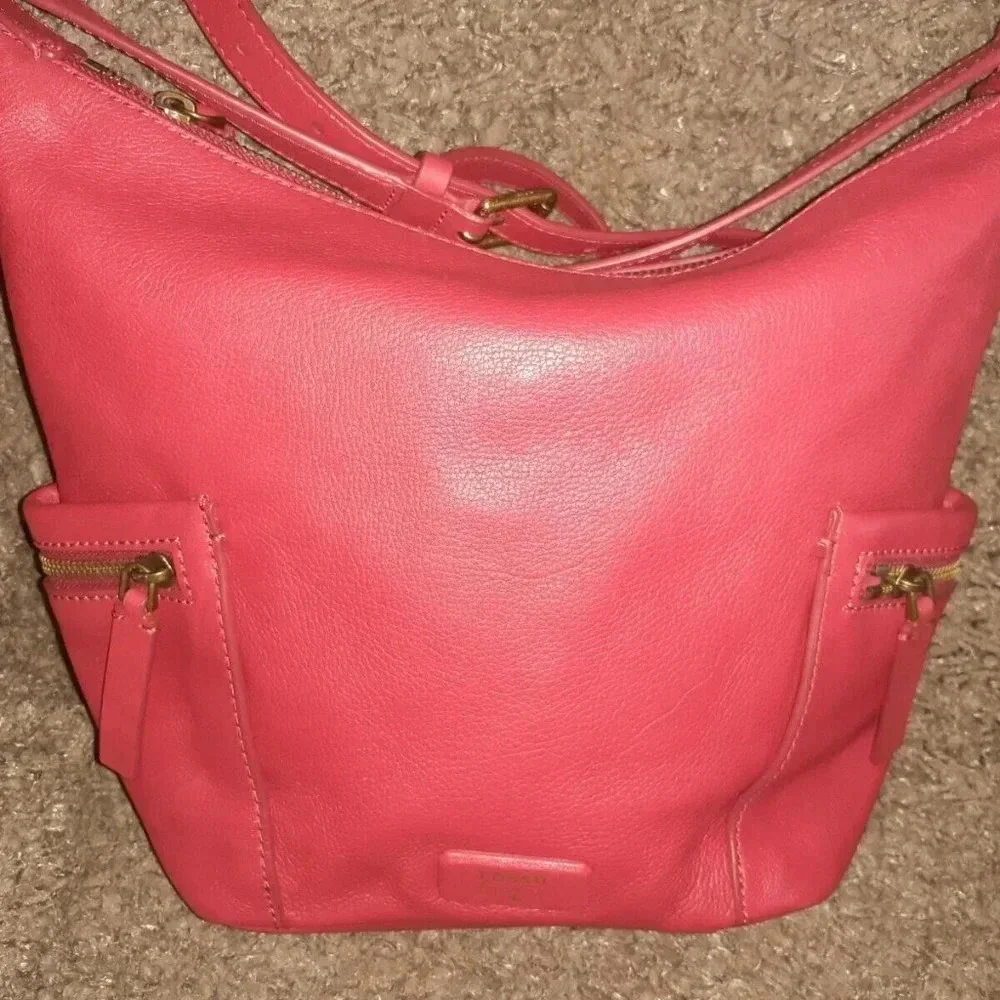 FOSSIL EMERSON Hobo-Red Pebbled Leather-NWT